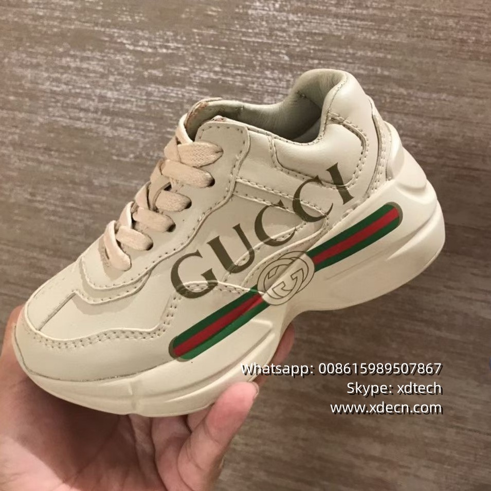 Fashion Rhyton Gucci Logo Leather Sneakers for Kids Men and Women
